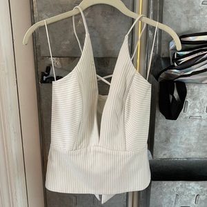 Michelle Mason bustier, white w pin stripes, size2